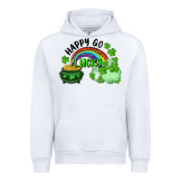 White Happy Go Lucky Rainbow Shamrocks And Pot Of Gold Urban Hoodie - RanaPortraitStore