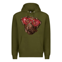Army Green labrador retriever with love glass Premium Hoodie - RanaPortraitStore