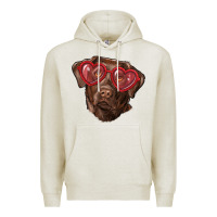 Oatmeal Heather labrador retriever with love glass Premium Hoodie - RanaPortraitStore