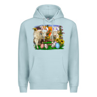 Blue Mist easter farm cows bunny ears and eggs Premium Hoodie - RanaPortraitStore