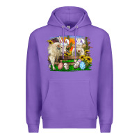 Purple easter farm cows bunny ears and eggs Premium Hoodie - RanaPortraitStore