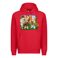 Red easter farm cows bunny ears and eggs Premium Hoodie - RanaPortraitStore
