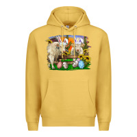 Antique Gold easter farm cows bunny ears and eggs Premium Hoodie - RanaPortraitStore