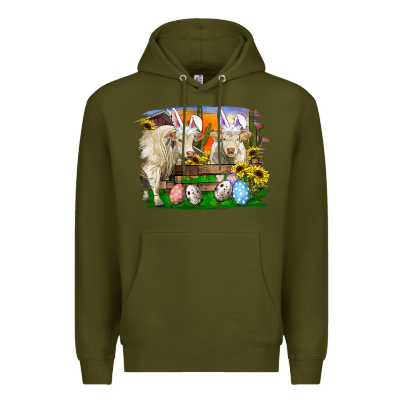 Easter Farm Cows Bunny Ears And Eggs Premium Hoodie by RanaPortraitStore | Teevron