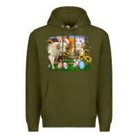 Army Green easter farm cows bunny ears and eggs Premium Hoodie - RanaPortraitStore