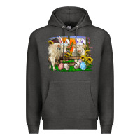 Charcoal Heather easter farm cows bunny ears and eggs Premium Hoodie - RanaPortraitStore