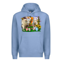 Colony Blue easter farm cows bunny ears and eggs Premium Hoodie - RanaPortraitStore