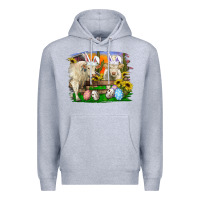 Heather Grey easter farm cows bunny ears and eggs Premium Hoodie - RanaPortraitStore