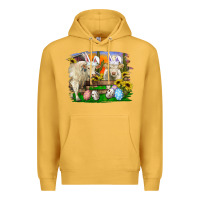 Mustard easter farm cows bunny ears and eggs Premium Hoodie - RanaPortraitStore