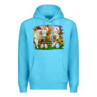 Ocean Blue easter farm cows bunny ears and eggs Premium Hoodie - RanaPortraitStore