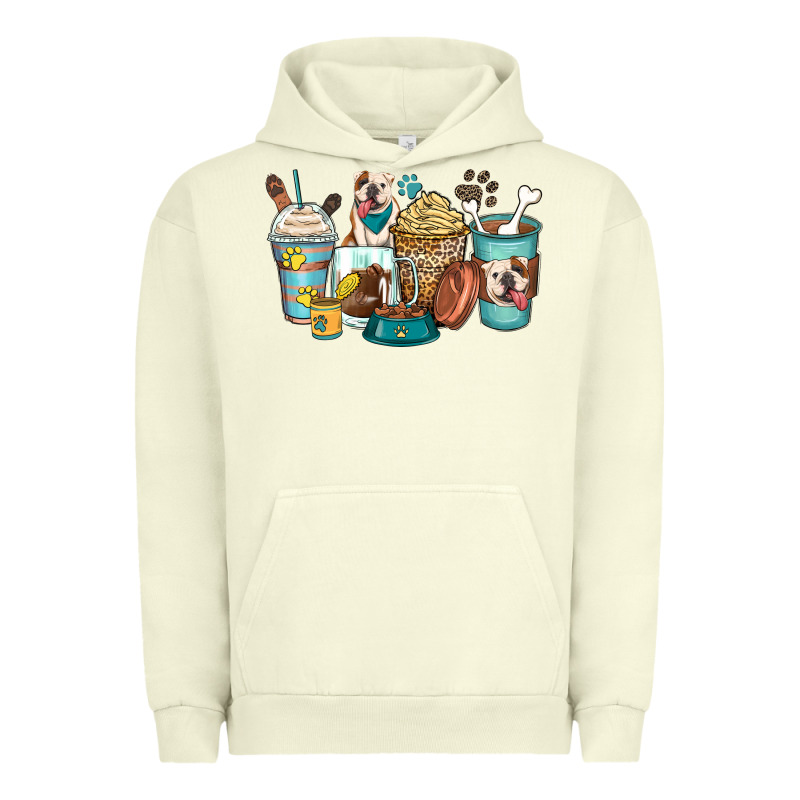 English Bulldog Coffee Cups Urban Hoodie by Zillion Design Studio | Teevron
