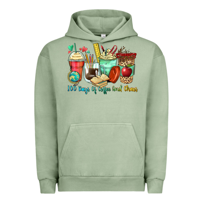 100 Days Of Coffee And Chaos Coffee Cups Urban Hoodie by Zillion Design Studio | Teevron