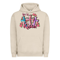 Pigment French Oak He Is Risen Cross Urban Hoodie - RanaPortraitStore
