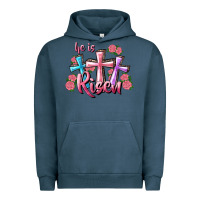 Pigment Midnight Navy He Is Risen Cross Urban Hoodie - RanaPortraitStore