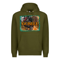 Army Green thanksgiving turkey gobble with background Premium Hoodie - RanaPortraitStore