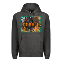 Charcoal Heather thanksgiving turkey gobble with background Premium Hoodie - RanaPortraitStore