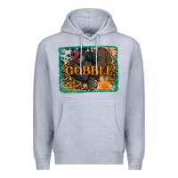 Heather Grey thanksgiving turkey gobble with background Premium Hoodie - RanaPortraitStore