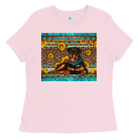 Bubblegum Pink Rottweiler with western background Ladies Tee - Artiststas