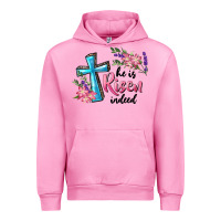 Fuchsia Pink He Is Risen Indeed Cross And Flowers Urban Hoodie - RanaPortraitStore