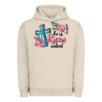 Pigment French Oak He Is Risen Indeed Cross And Flowers Urban Hoodie - RanaPortraitStore
