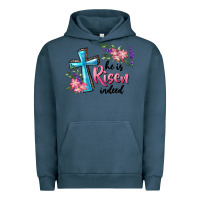 Pigment Midnight Navy He Is Risen Indeed Cross And Flowers Urban Hoodie - RanaPortraitStore