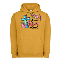 Pigment Peanut Butter He Is Risen Indeed Cross And Flowers Urban Hoodie - RanaPortraitStore
