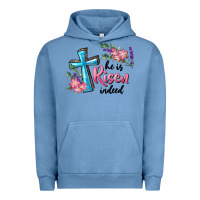Pigment Pebble Blue He Is Risen Indeed Cross And Flowers Urban Hoodie - RanaPortraitStore