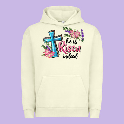 Urban Hoodie He Is Risen Indeed Cross And Flowers