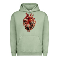 Pigment Oil Green Heart Skulls Urban Hoodie - RanaPortraitStore