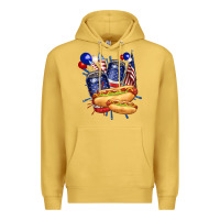 Antique Gold hotdog with beers billie wilder Premium Hoodie - texasbilliewilder