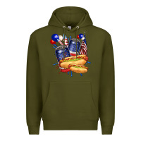 Army Green hotdog with beers billie wilder Premium Hoodie - texasbilliewilder