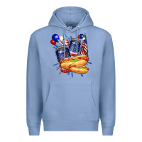 Colony Blue hotdog with beers billie wilder Premium Hoodie - texasbilliewilder