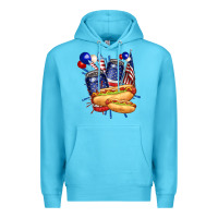Ocean Blue hotdog with beers billie wilder Premium Hoodie - texasbilliewilder