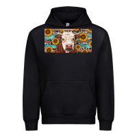Black Heifer With Sunflower And Serape Urban Hoodie - RanaPortraitStore