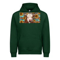 Forest Green Heifer With Sunflower And Serape Urban Hoodie - RanaPortraitStore