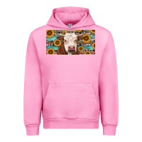 Fuchsia Pink Heifer With Sunflower And Serape Urban Hoodie - RanaPortraitStore