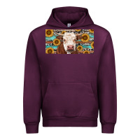 Mauve Wine Heifer With Sunflower And Serape Urban Hoodie - RanaPortraitStore