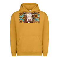 Pigment Peanut Butter Heifer With Sunflower And Serape Urban Hoodie - RanaPortraitStore