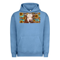 Pigment Pebble Blue Heifer With Sunflower And Serape Urban Hoodie - RanaPortraitStore