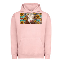 Pigment Salmon Heifer With Sunflower And Serape Urban Hoodie - RanaPortraitStore