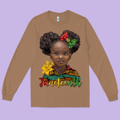 Juneteenth African Girl Long Sleeve Tee Designed By Barkaloodesign