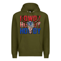 Army Green howdy howdy howdy 4th of july bull skull billie wi Premium Hoodie - texasbilliewilder