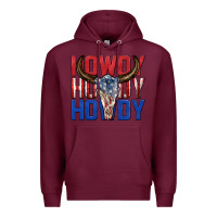 Burgundy howdy howdy howdy 4th of july bull skull billie wi Premium Hoodie - texasbilliewilder