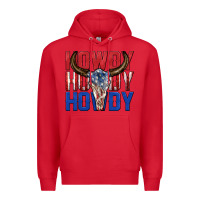 Red howdy howdy howdy 4th of july bull skull billie wi Premium Hoodie - texasbilliewilder