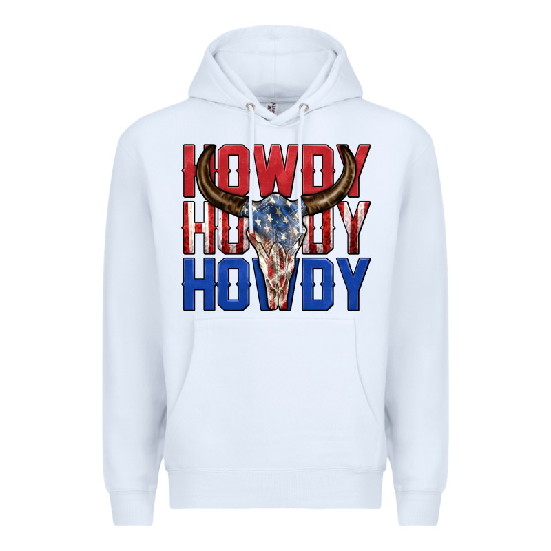 Howdy Howdy Howdy 4th Of July Bull Skull Billie Wi Premium Hoodie by texasbilliewilder | Teevron