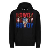 Black howdy howdy howdy 4th of july bull skull billie wi Premium Hoodie - texasbilliewilder