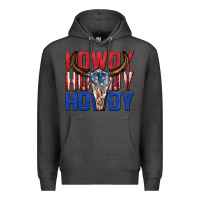 Charcoal Heather howdy howdy howdy 4th of july bull skull billie wi Premium Hoodie - texasbilliewilder