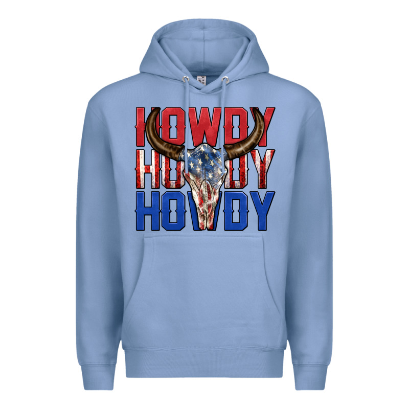 Howdy Howdy Howdy 4th Of July Bull Skull Billie Wi Premium Hoodie by texasbilliewilder | Teevron