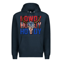 Navy howdy howdy howdy 4th of july bull skull billie wi Premium Hoodie - texasbilliewilder