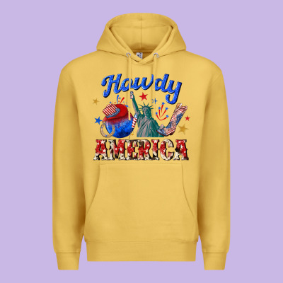 Howdy America Western Premium Hoodie Designed By Texasbilliewilder